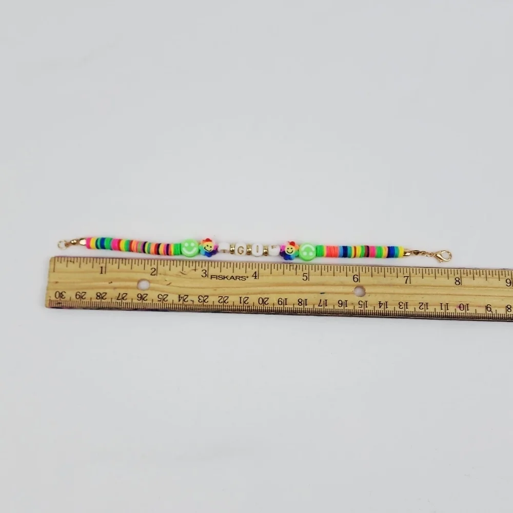 Handmade TGIF Smiley Face Flower Multi Color  Bracelet
